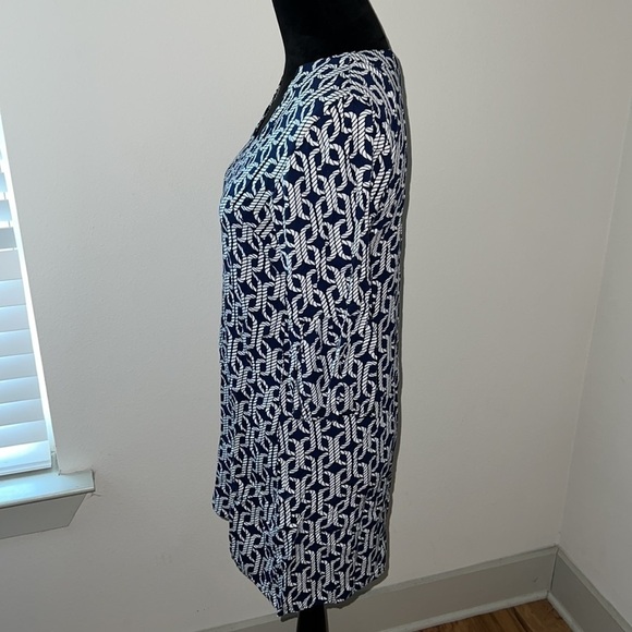Escapada Nautical Rope shift mini dress flutter 3/4 sleeves blue white Sz M - Picture 6 of 9